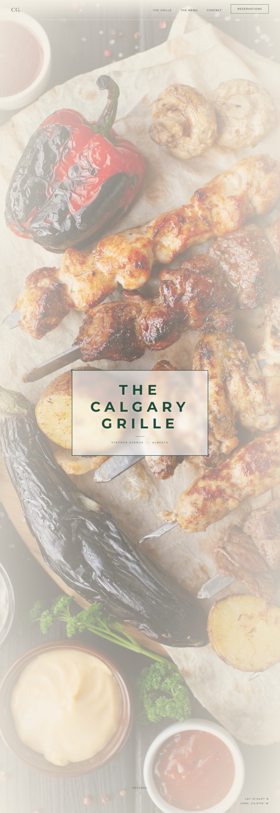 The Calgary Grille website, full page